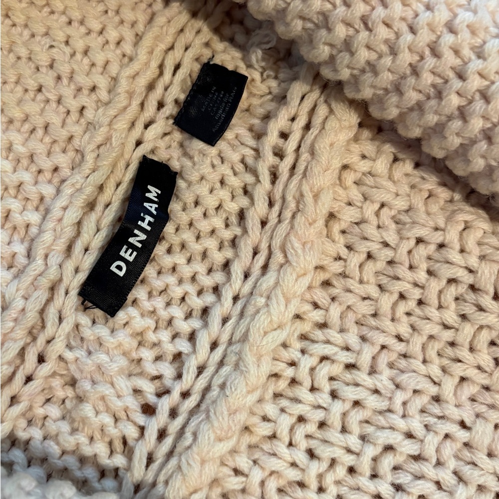 DENHAM cream chunky cable knit dolan cardigan, size small